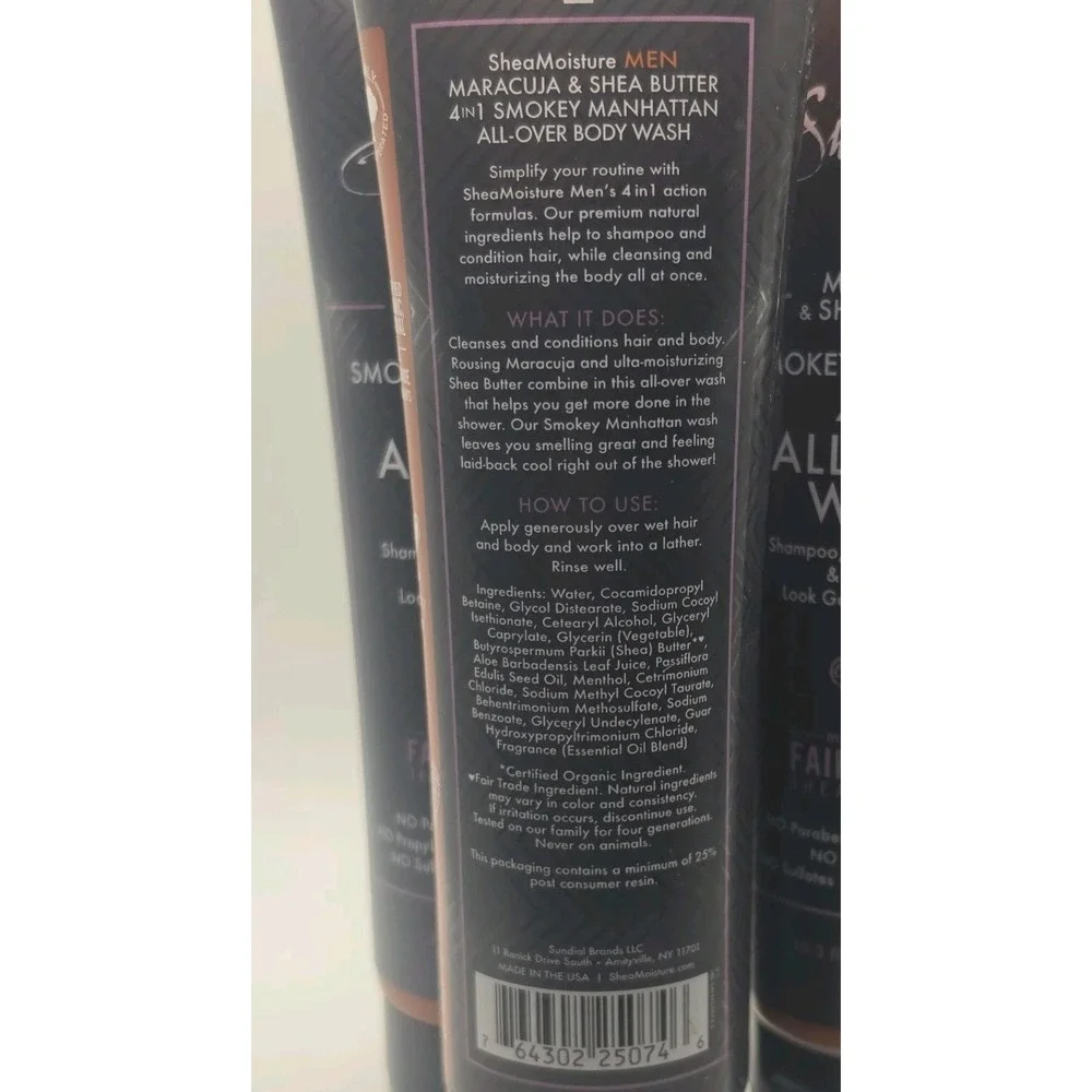 3 Bottles Shea Moisture Men Smokey Manhattan 4 In 1 All-Over Wash 10.3 Oz. Each